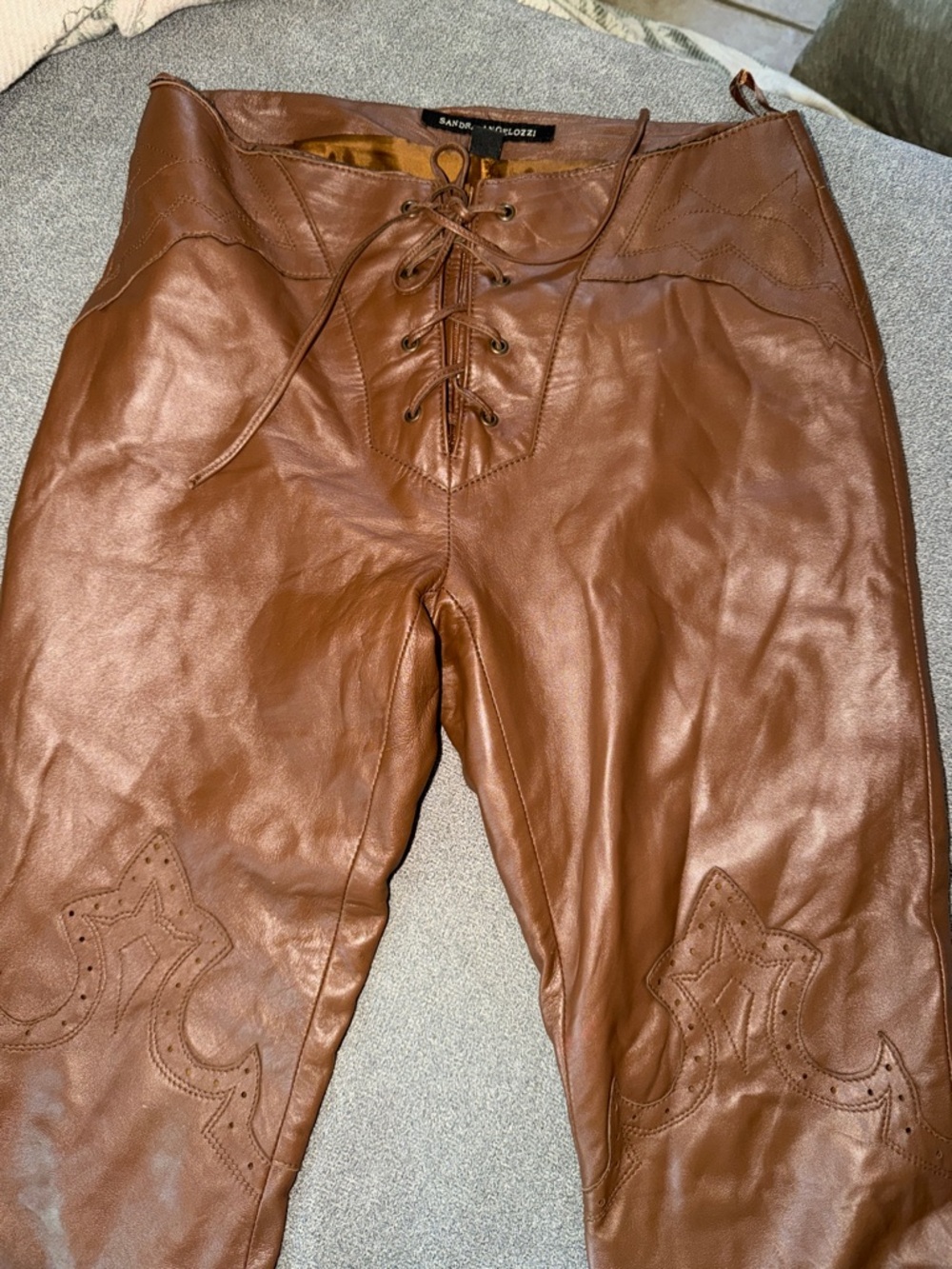 Brown Leather Lace-Up Women’s Jeans